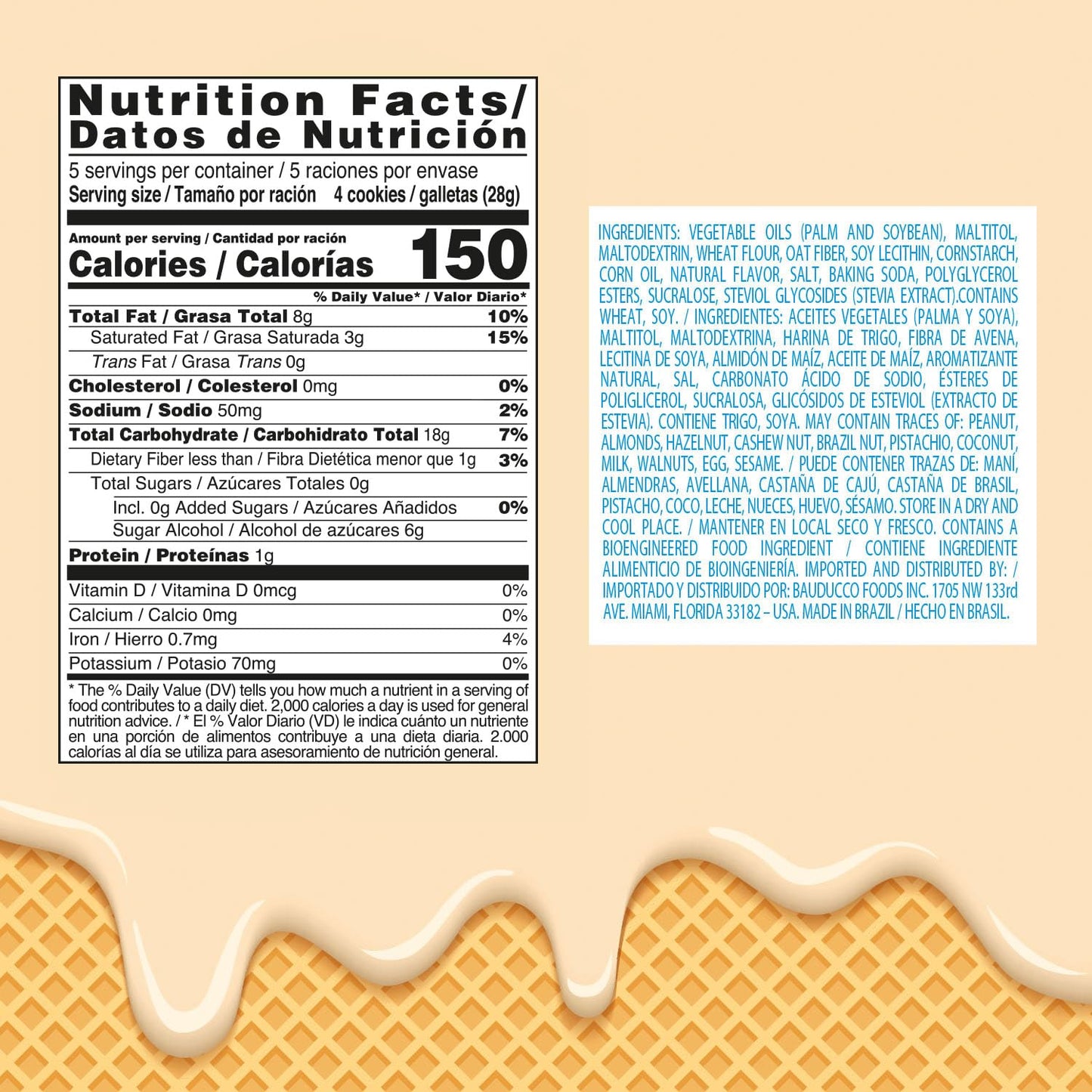 Bauducco Vanilla Wafer Cookies - Sugar Free Delicious & Crispy Wafers- 0G Of Added Sugar - 3 Creamy Layers - Great For Snacks & Dessert - No Artificial Flavors, 5Oz (Pack Of 1)