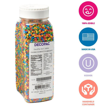 Decopac Quins Fancy Sprinkles, 19.5Oz, Candy Sprinkles In Handheld Container, Edible Sprinkles For Celebration Cakes, Cupcakes, Cookies - Bright Confetti Quins