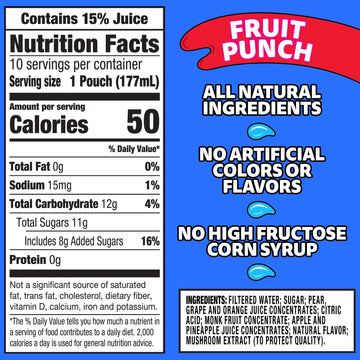 Capri Sun Fruit Punch Naturally Flavored Juice Drink Blend, 40 ct Pack, 4 Boxes of 10 Pouches