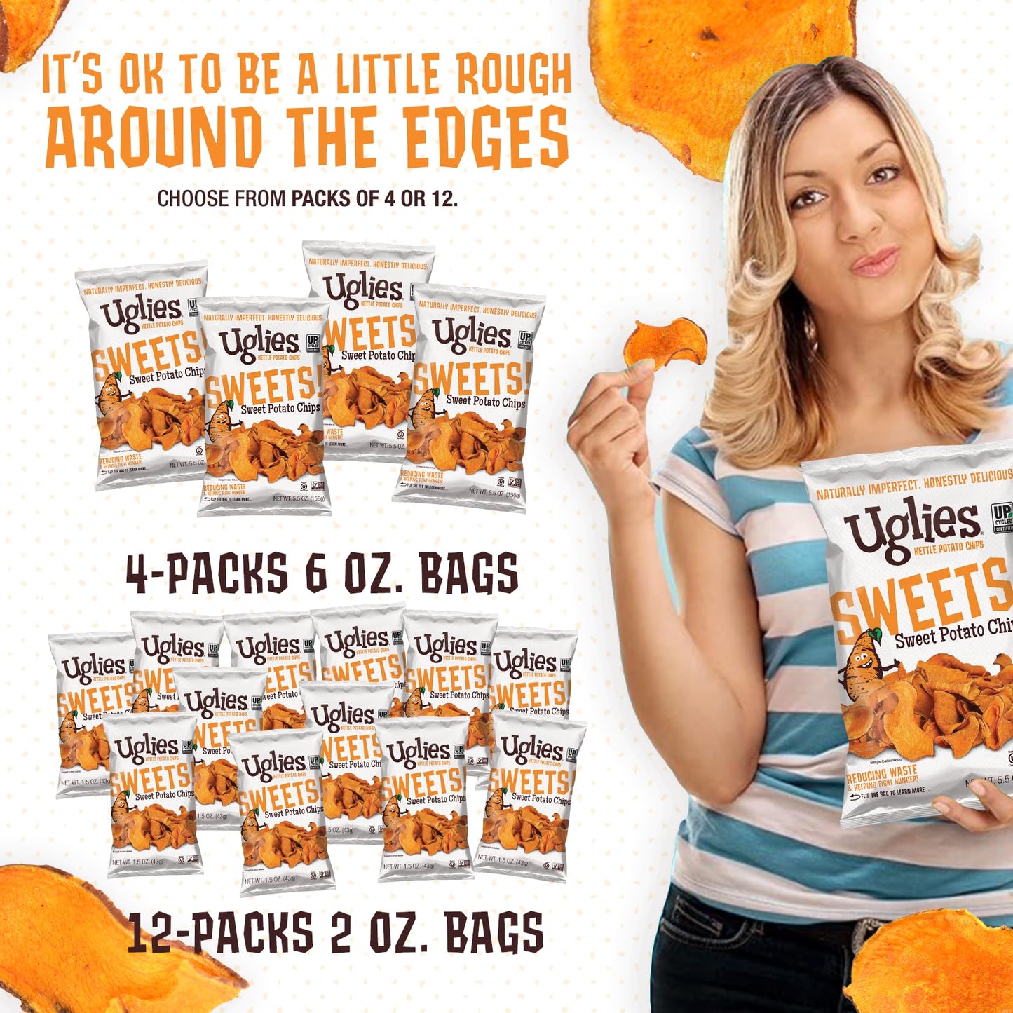 Uglies Sweet Potato Kettle-Cooked Potato Chips, 5.5 Oz. Bags, Pack Of 4
