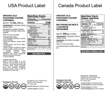 Food To Live Organic Old Fashioned Cornmeal Coarse, 1.5 Pounds - Non-Gmo, Whole Grain, Vegan, Kosher, Bulk Yellow Milled Maize,