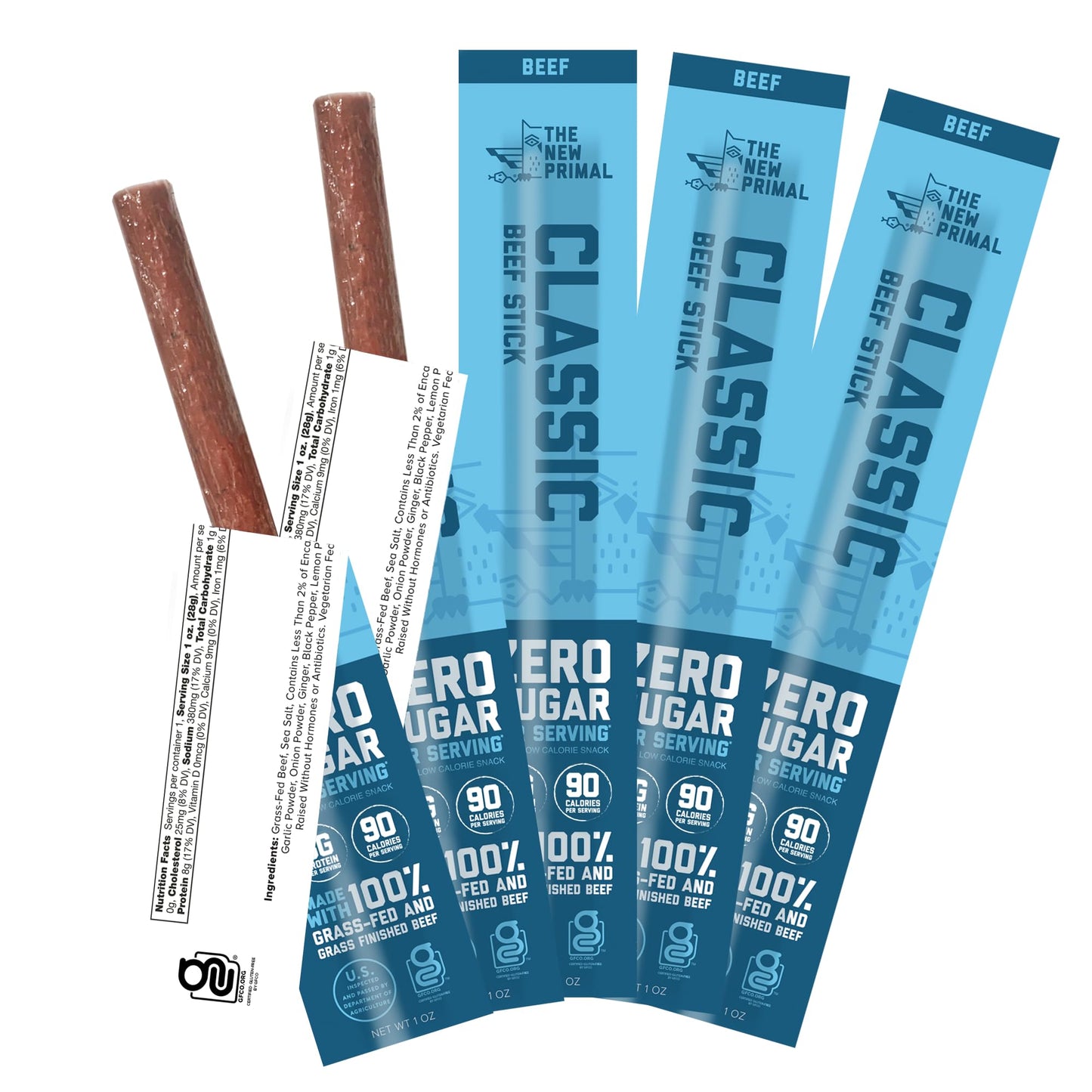 The New Primal Grass Fed Beef Sticks, Keto, Gluten Free Healthy Snacks, Sugar Free Low Carb High Protein Snack, Jerky Meat Stick