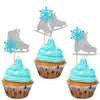 24 PCS Ice Skating Cupcake Toppers Glitter Ice Sports Snowflake Cupcake Picks for Skating Theme Baby Shower Kids Birthday Party
