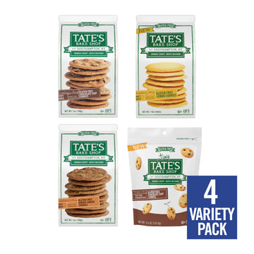 Tates Bake Shop Gluten Free Cookies Variety Pack, 4 Bags, Lemon, Ginger Zinger, Chocolate Chip, Small, Brown/Yellow/Orange