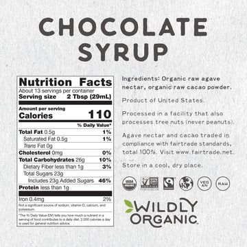 Wildly Organic Chocolate Syrup 20 Oz - Organic, Dairy-Free, Fair Trade, Non-Gmo, Kosher, Vegan, Premium Rich Chocolate Flavor |