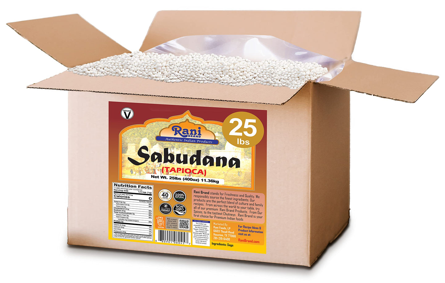 Rani Sabudana (Tapioca/Sago) Pearls 400Oz (25Lbs) 11.36Kg Bulk Box ~ All Natural | Vegan | No Colors | Non-Gmo | Indian Oriflavor Blend