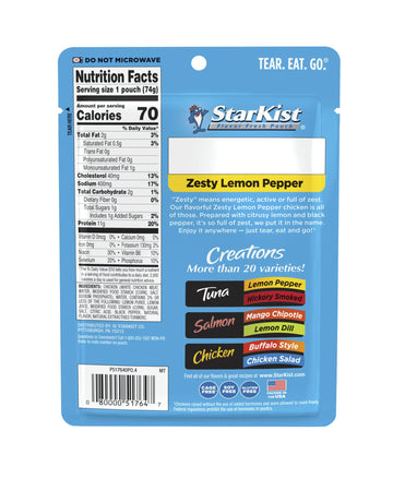 StarKist Chicken Creation Zesty Lemon Pepper, Single Serve Pouch, 2.6 oz