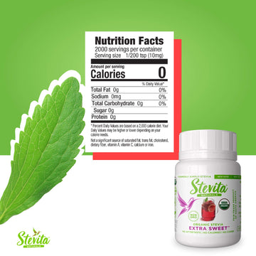 Stevita Organic Stevia Extra Sweet - 0.7 oz Powder - All-Natural, No Calorie Sweetener - USDA Organic, Non-GMO, Vegan, Kosher, K