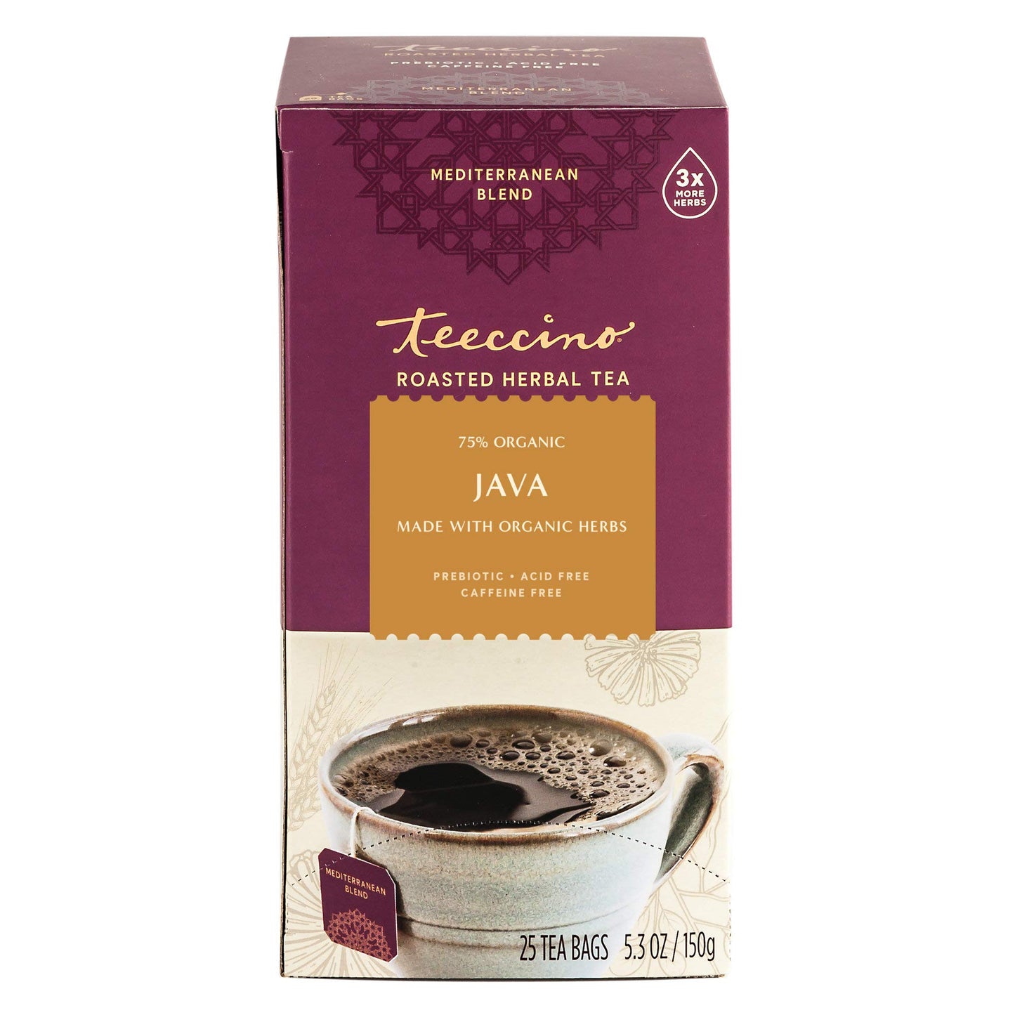 Teeccino Herbal Tea - Caffeine Free & Prebiotic - 25 Tea Bags (Pack of 3)