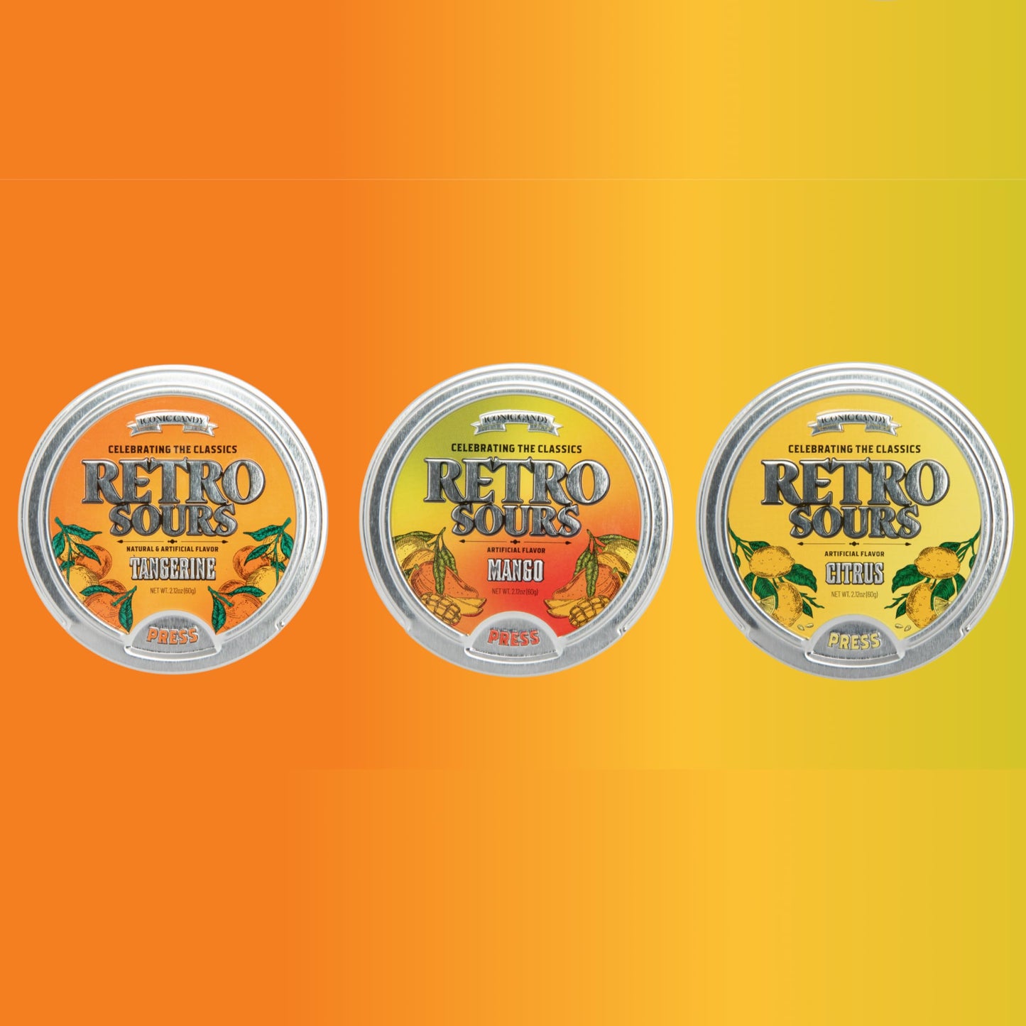 Retro Sours | Hard Tangy Candy | Brought To You By Iconic Candy (3, Tangerine, Mango, Citrus)
