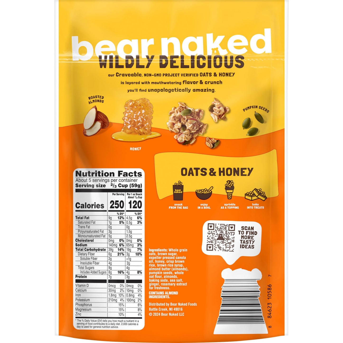 Bear Naked Granola Cereal, Whole Grain Granola, Breakfast Snacks, Oats and Honey, 11oz Bag (1 Bag)