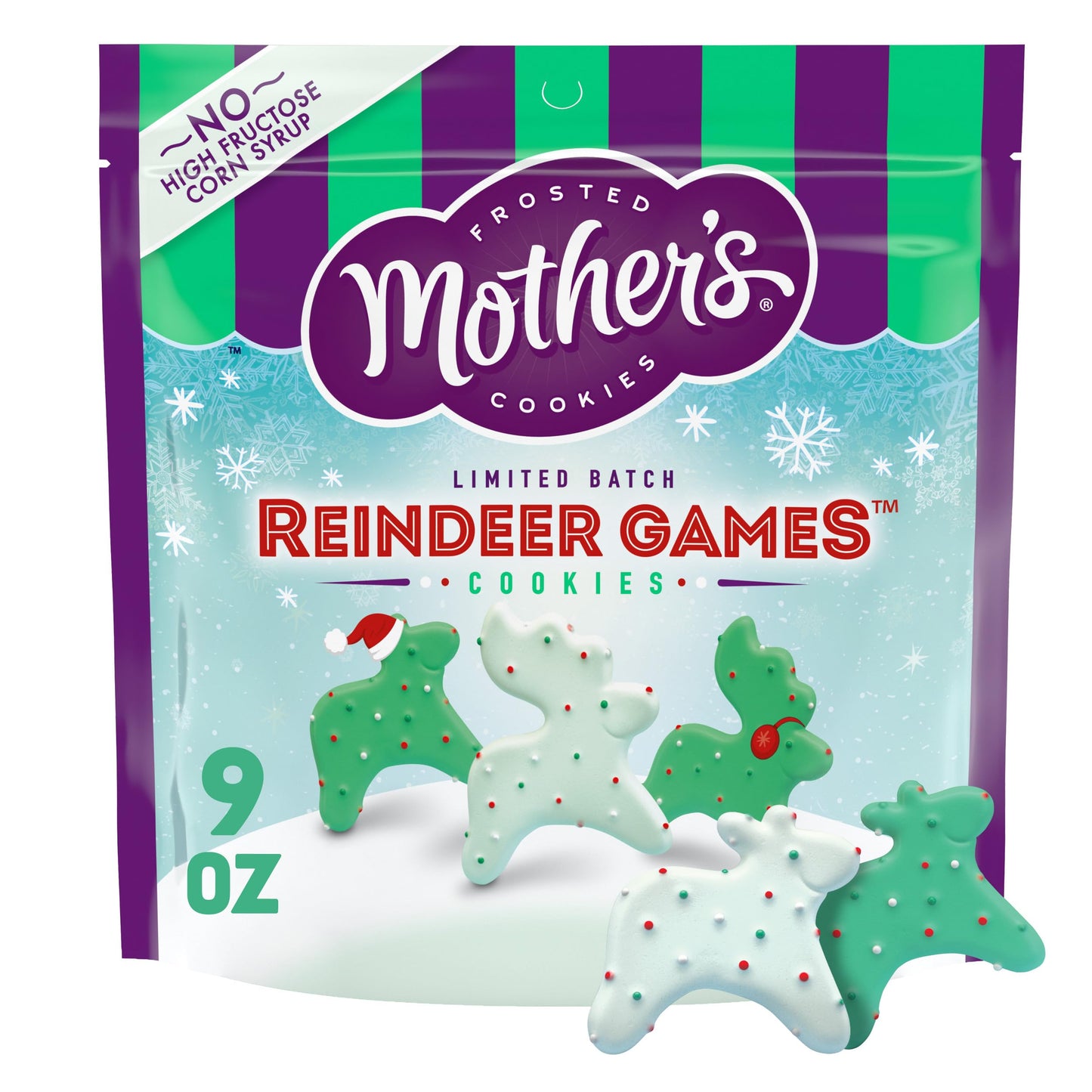 Mothers Frosted Cookies Limited Batch Reindeer Games stocking stuffer Christmas Shortbread Animal Cookies Resealable Bag 9 oz