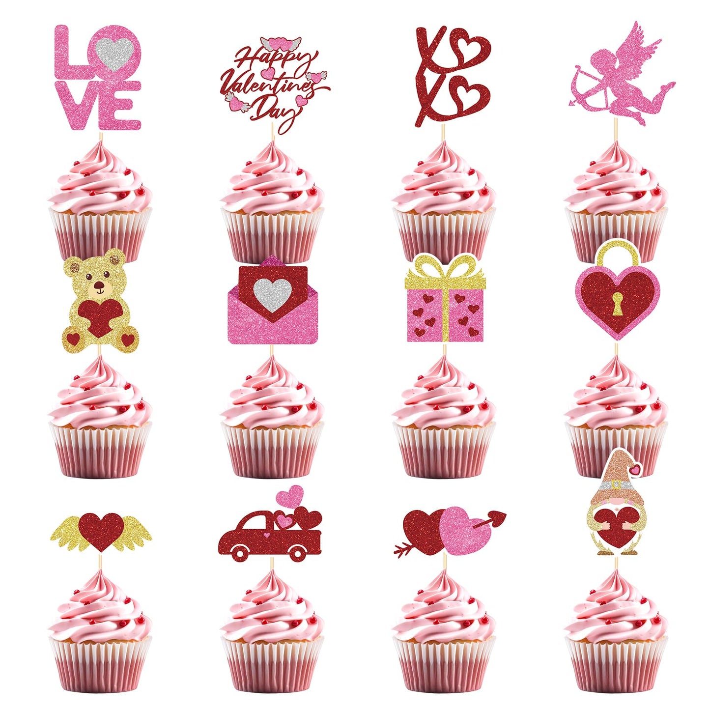 48 Pieces Valentines Cupcake Toppers Set With Heart-Shaped Lock Cupid Cupcake Picks For Valentine S Day Party Birthday Party Decoration Supplies