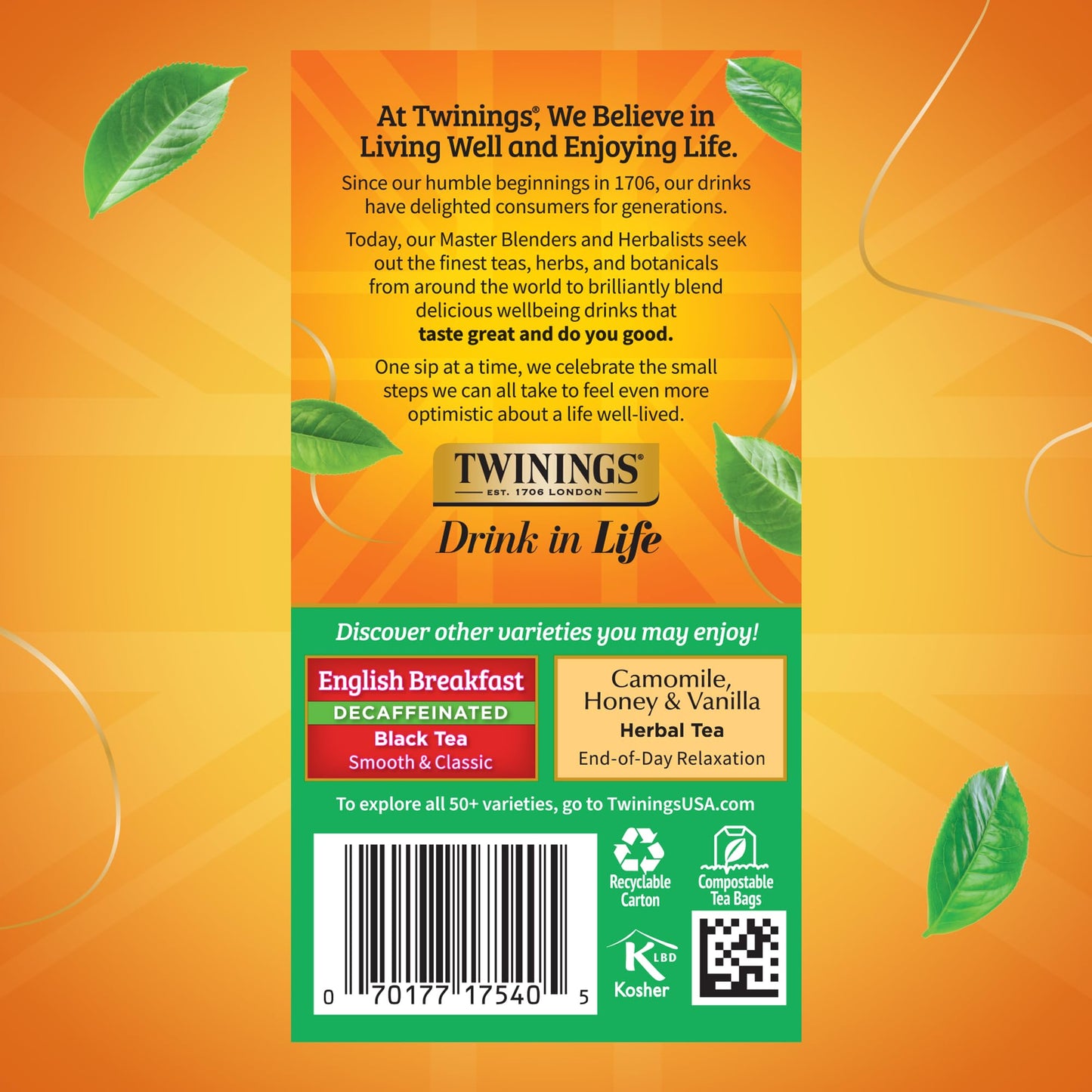 Twinings Decaffeinated Irish Breakfast Black Tea Individually Wrapped Bags, 20 Count (Pack of 6), Flavourful, Robust, Enjoy Hot
