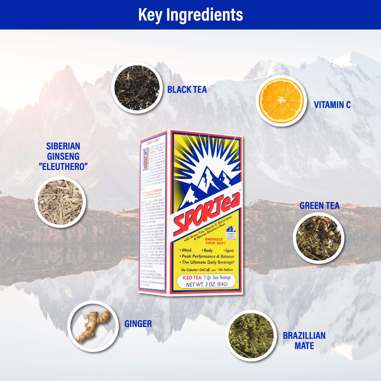 Sportea Iced | Natural Decaf Energy Drink With Green & Black Tea, Vitamins, Minerals, Electrolytes, Yerba Mate & Siberian Ginsen