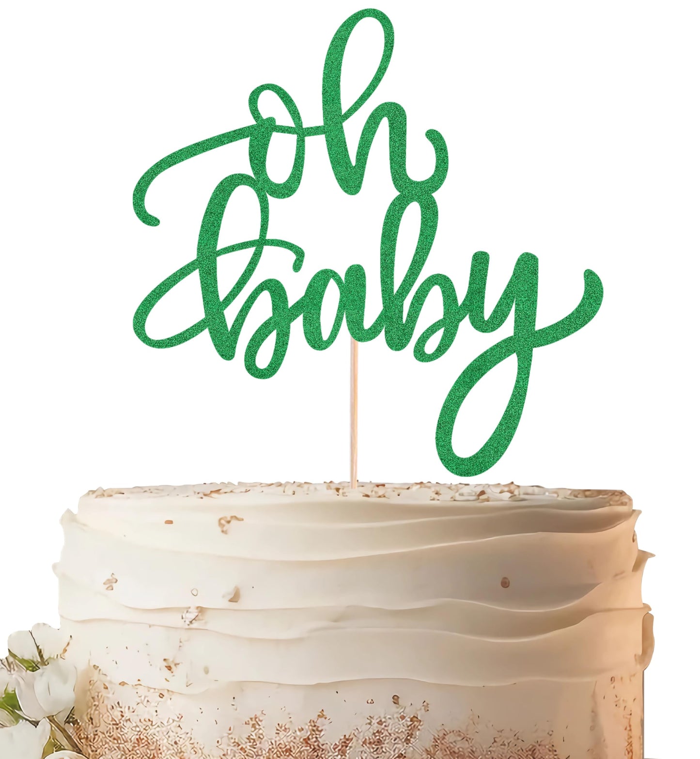 Eonncnt Oh Baby Cake Topper - Green Glitter Baby Shower Cake Decorating Supplies For Boys Or Girls Baby Shower Cake Decor For Gender Reveal Baby Birthday Party Supplies Photo Booth Props