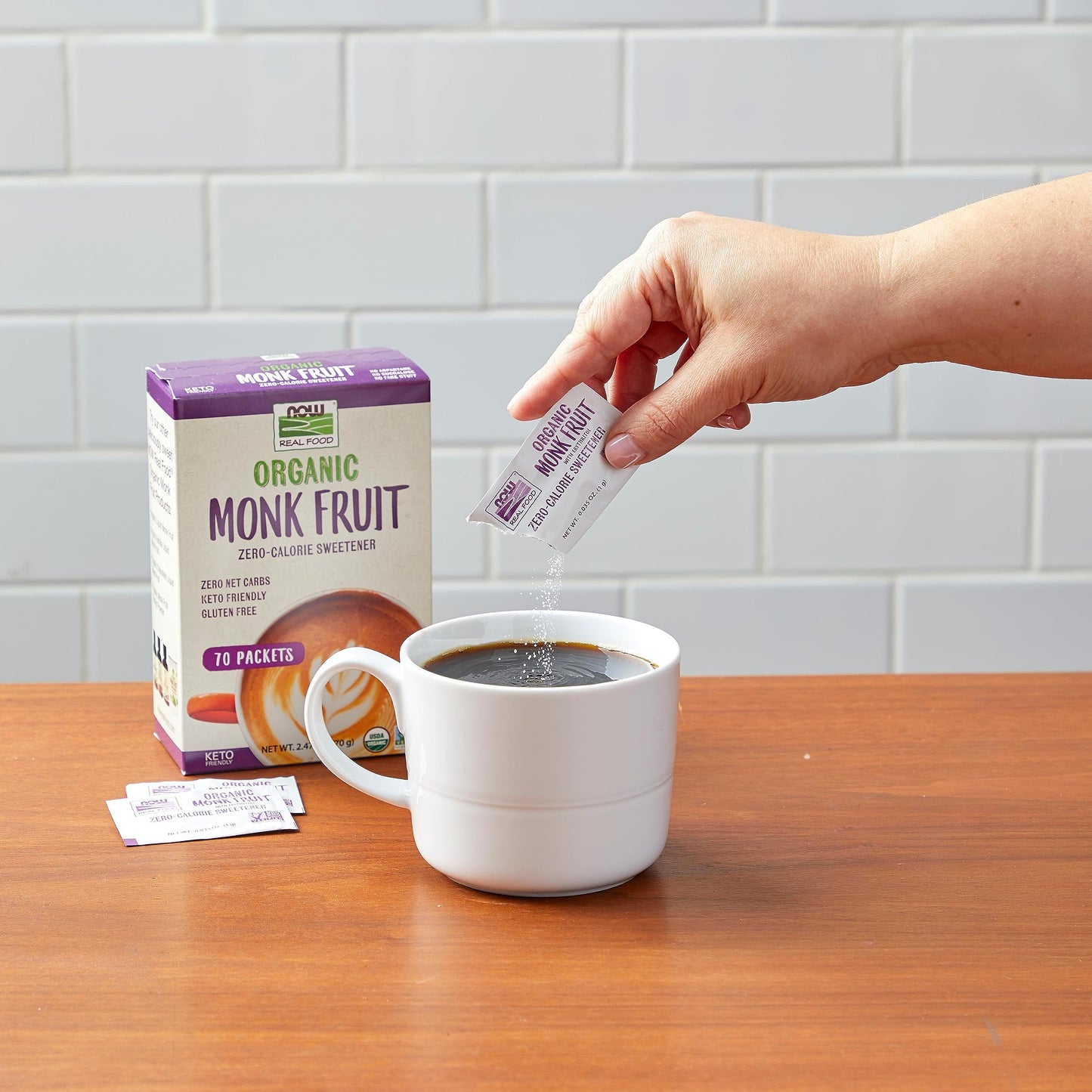 NOW Foods, Organic Monk Fruit, Zero-Calorie Sweetener, Gluten-Free and Non-GMO, 70 Packets