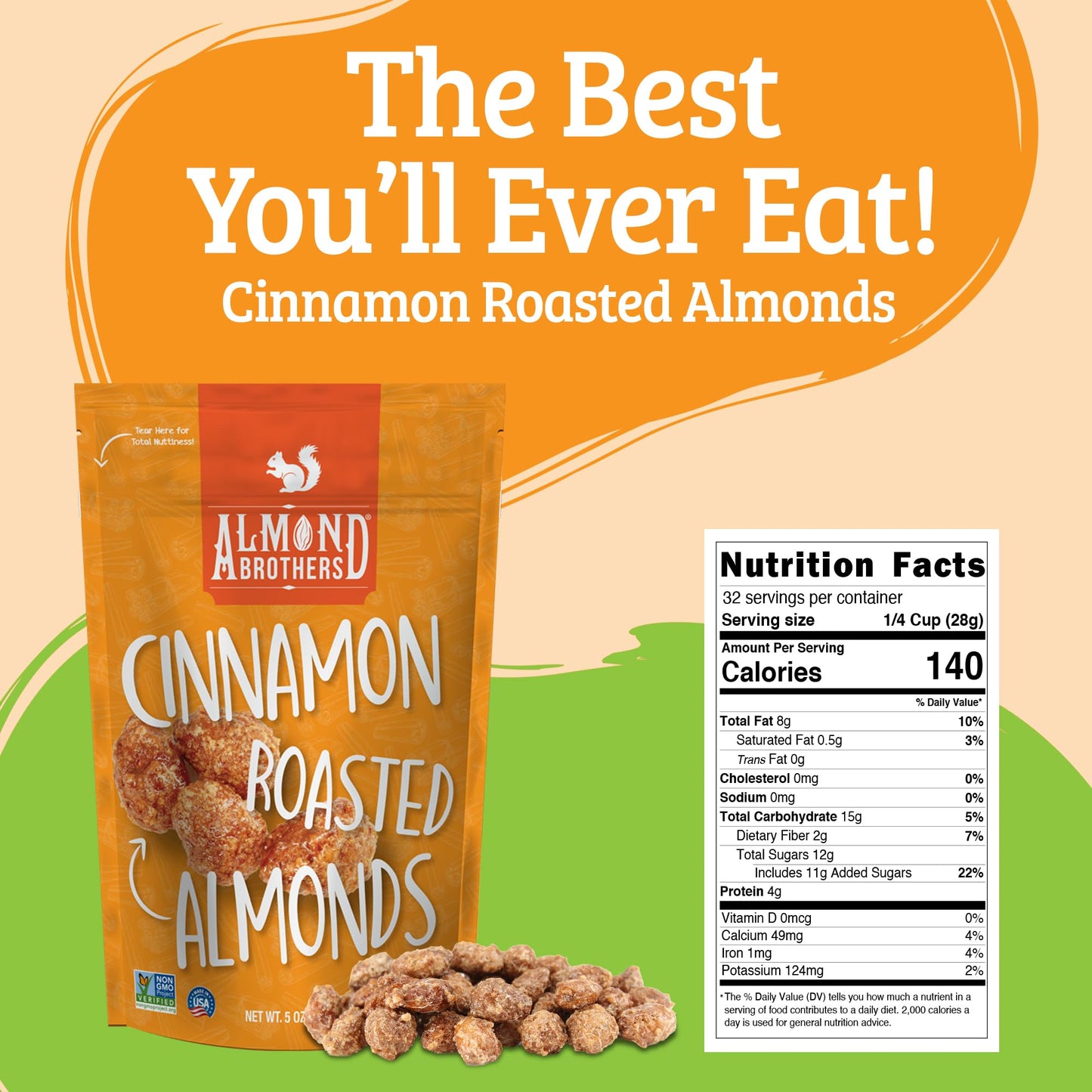 Almond Brothers Roasted Almonds - Hand Crafted Cinnamon Glazed, Gluten-Free, Non-GMO, 5oz (3 Pack)