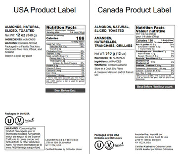 Dry Roasted Natural Sliced Almonds - 12 Ounces Unblanched Nuts, Oven Toasted, Unsalted, No Oil Added, Perfect For Cooking, Bakin