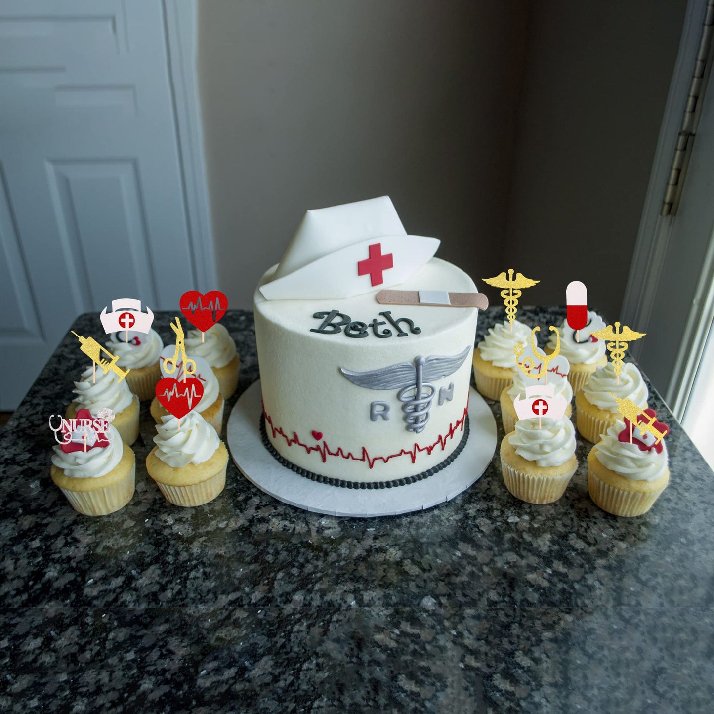 32 Pcs Nurse Cupcake Toppers Glitter Nursing School Graduation Cupcake Picks Medical Rn Nurse Grad Themed Birthday Baby Shower P