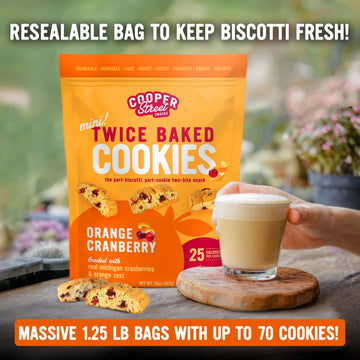 Cooper Street Twice Baked Mini Biscotti Italian Style Cookies - 2.5 Pound of Orange Cranberry Gourmet Cookies Ideal With Coffee