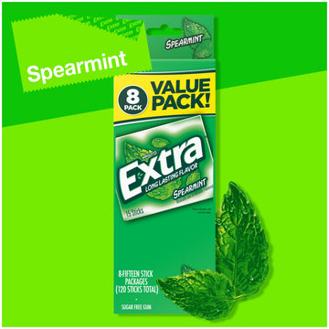 EXTRA Chewing Gum Sugar-Free, Spearmint Flavor, 8 ct/Box, Pack of 6 (48 Count Total) Bulk, Mint Gum
