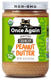 Once Again Organic Crunchy Peanut Butter, 16oz - Salt Free, Unsweetened - USDA Organic, Gluten Free Certified, Vegan, Kosher - G