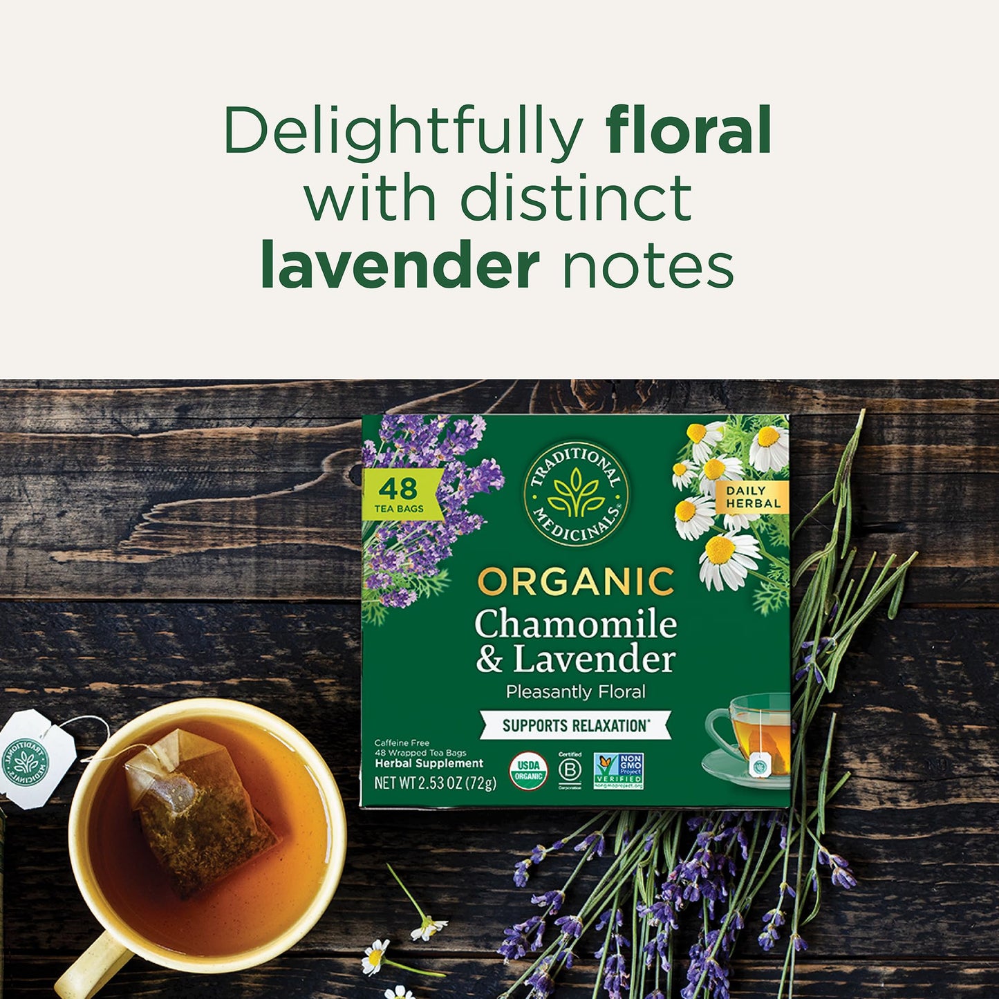 Traditional Medicinals Tea, Organic Chamomile & Lavender, Stress Relief, 48 Tea Bags