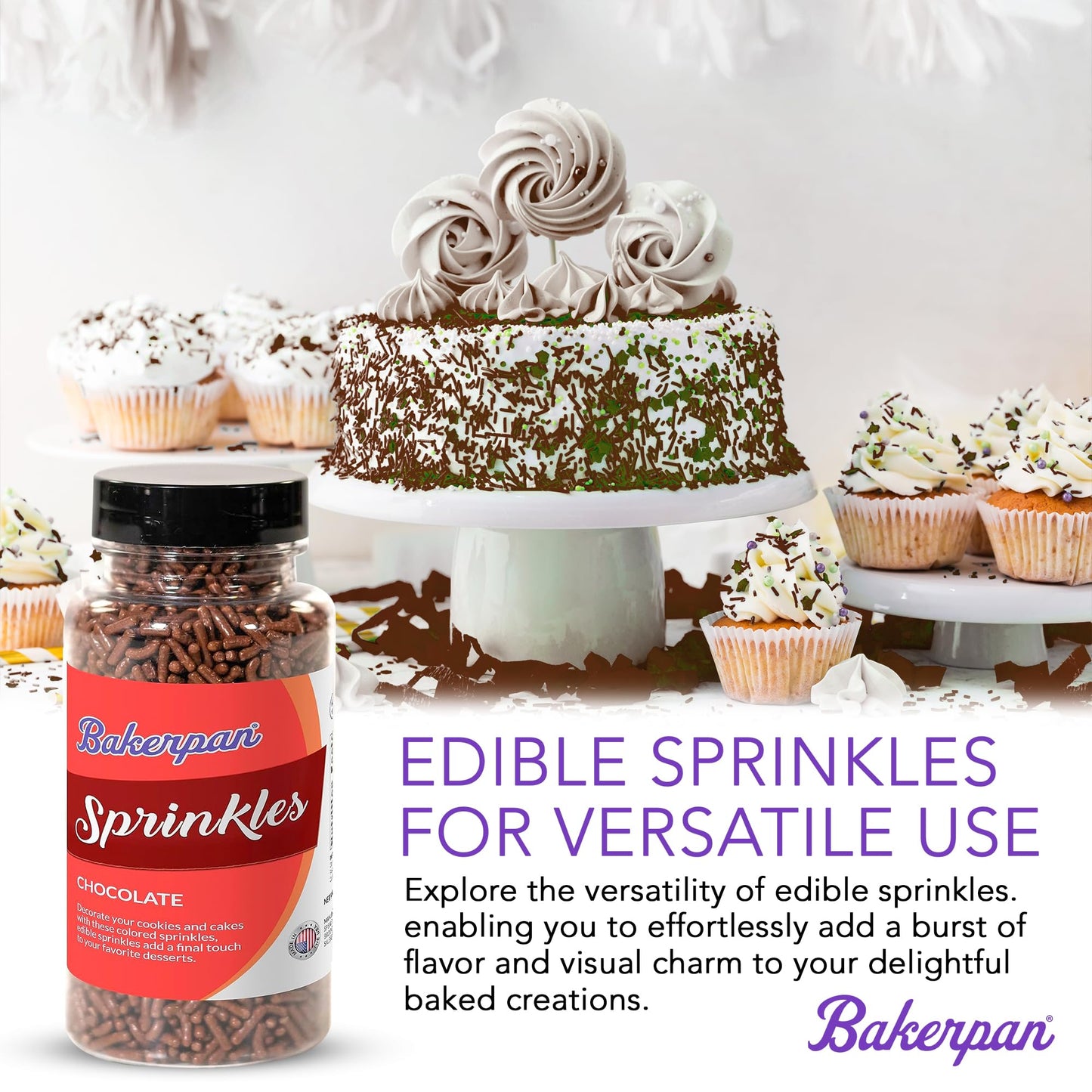 Bakerpan Blue And White Nonpareils Sprinkles - 5.1 Ounces Sprinkles For Cake Decorating - Edible Nonpareils For Cupcakes, Ice Cream, Cake Decorations (Made In Usa)