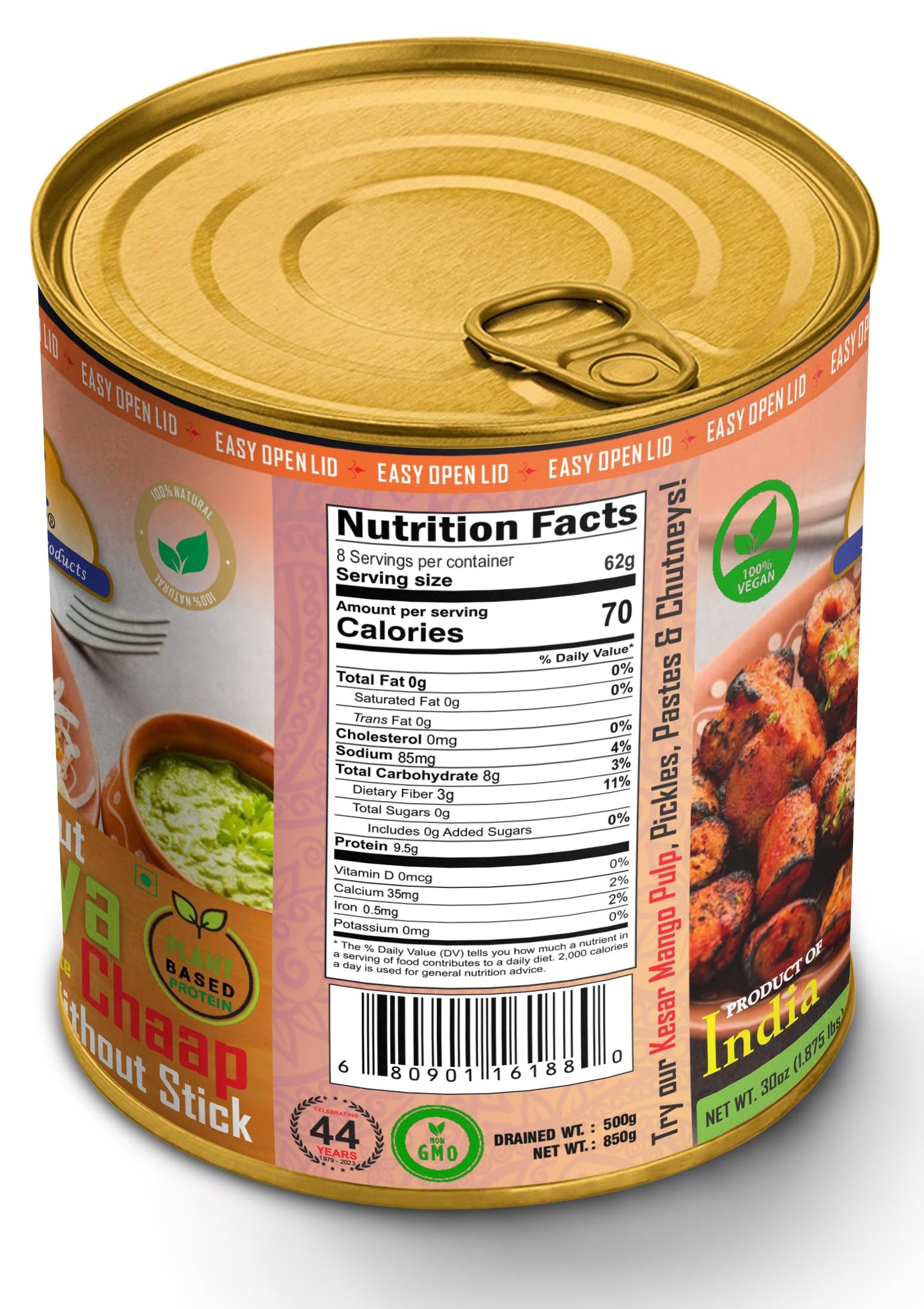 Rani Cut Soya Chaap Whitout Stick (Plant Based Protein) 30Oz (1.875Lbs) 850G, Pack Of 6 ~ Easy Open Lid | All Natural | Vegan |