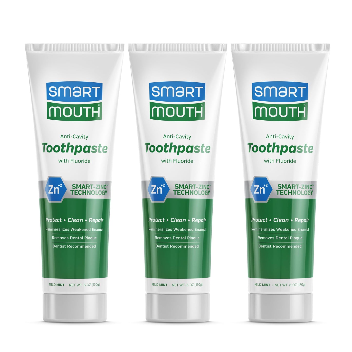 Smartmouth Premium Zinc Ion Toothpaste, Helps With Cavity, Enamel & Plaque, Mild Mint, 6 Oz, 3 Pack
