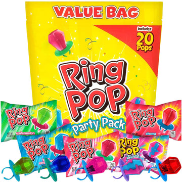 Ring Pop Bulk Candy Lollipop Variety Party Pack -20 Count Lollipops w/ Assorted Flavors - Fun Candy For Birthdays, Party Favors,