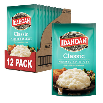 Idahoan Classic Mashed Potatoes, Naturally Gluten-Free, 100% Real Idaho Potatoes, 4 servings per bag, 4 ounce (Pack of 12)