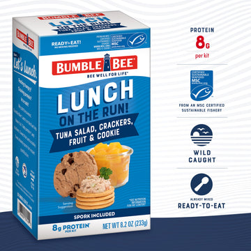 Bumble Bee Lunch On The Run Tuna Salad With Crackers Kit, 8.2 Oz - Ready To Eat, Includes Crackers, Cookie & Peaches - Wild Caug