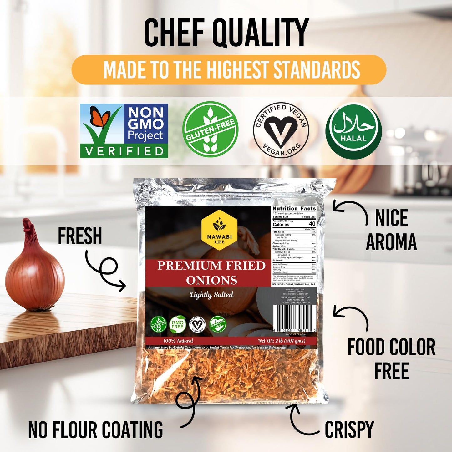 Crispy Fried Onions (Lightly Salted) | 100% Natural (Non-Gmo) | Gluten Free | Keto Friendly | Low Carb | Resealable Bag | 32 Oz