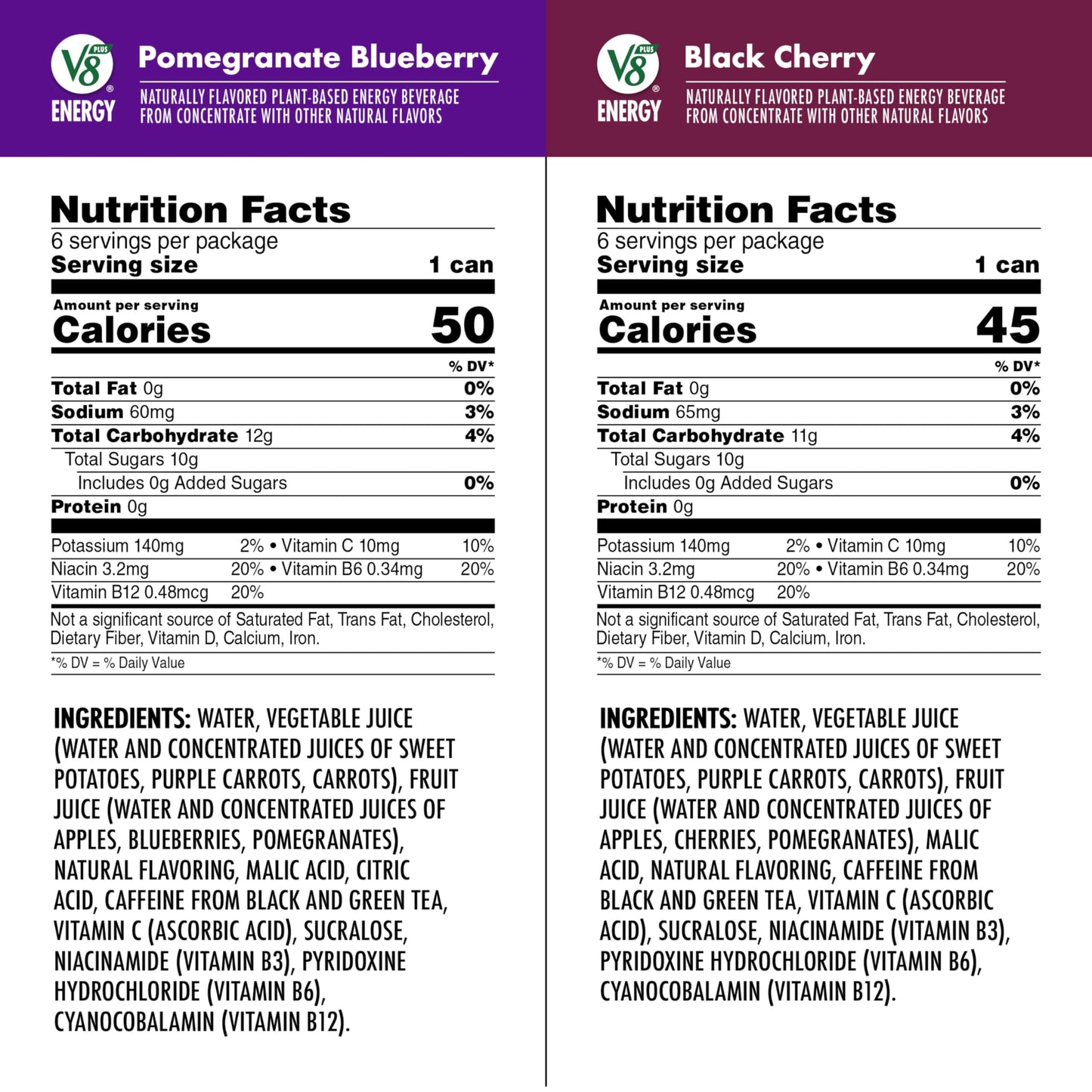 V8 Energy Drink Variety Pack, Pomegranate Blueberry & Black Cherry, 8 FL OZ Can, 24 Cans (4 Packs of 6)