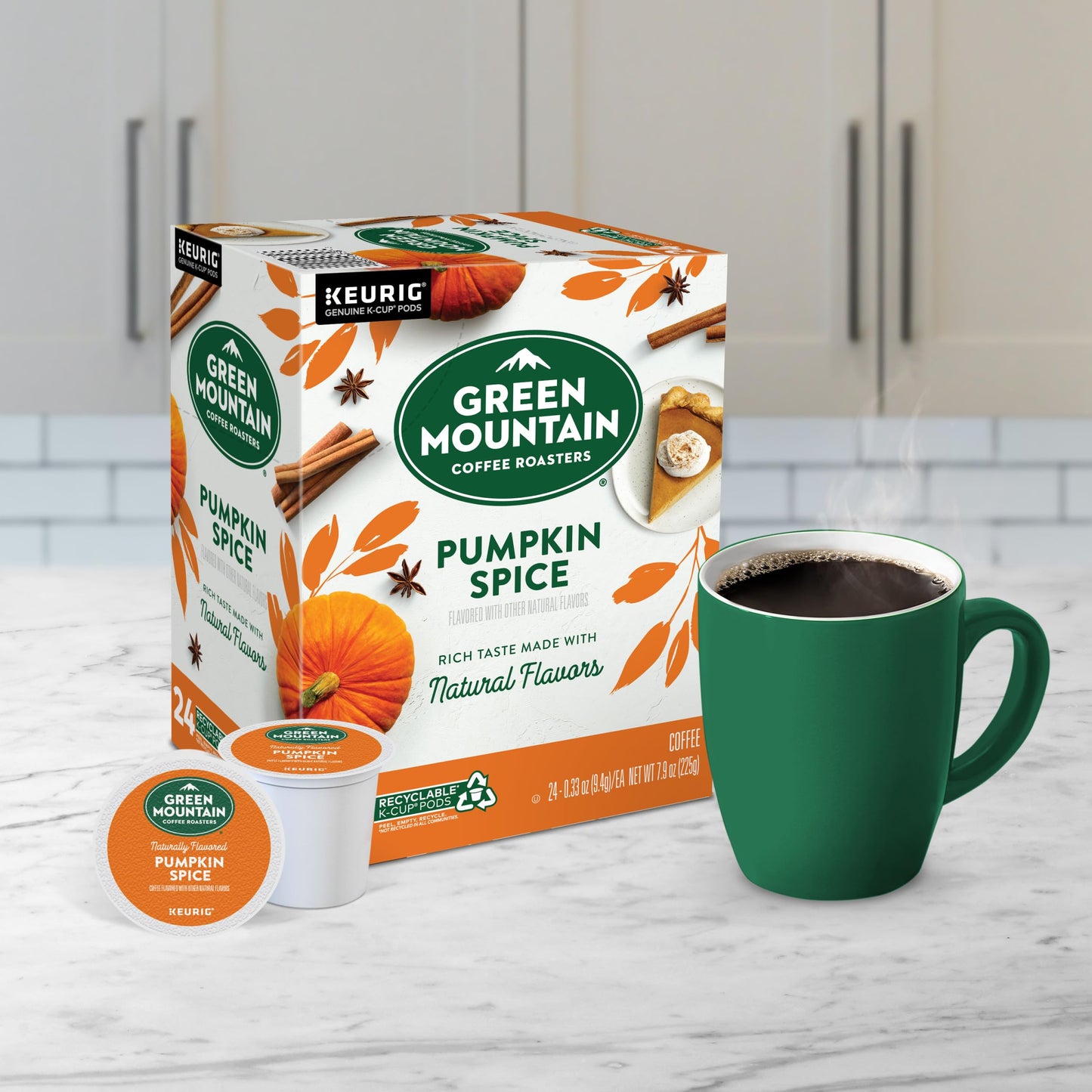 Green Mountain Coffee Roasters Pumpkin Spice, Single-Serve Keurig K-Cup Pods, Flavored Light Roast Coffee, 24 Count