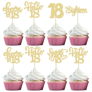 30Pcs18Th Birthday Cupcake Toppers Eighteen Happy 18Th Cupcake Picks Sweet 18 Cheers To 18 Cake Decorations For 18Th Birthday An