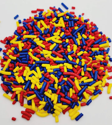 Ncs Red, Yellow, And Dark Blue Edible Jimmies Sprinkles, 8 Ounces - Great For Cupcakes, Cookies, Cakes, Cakes Pops, Donuts