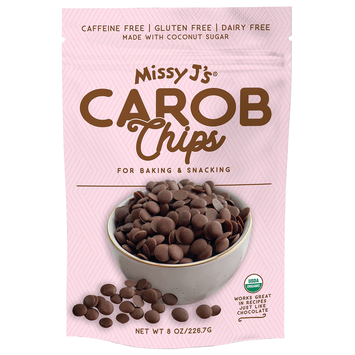 Missy JS Organic Carob Chips 8 Ounce 1 Pack | Carob Made W/Coconut Sugar Vegan And Gluten-Free | Healthy Energy Blend Free Substitute For Chocolate Perfect For Snacks And Treats