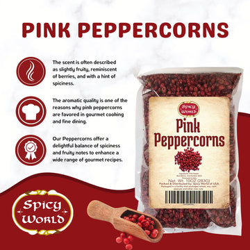 Spicy World Pink Peppercorns 10 Oz - Exquisite Flavor, Premium Whole Pepper | Steam Sterilized | Non-Gmo | Perfect For Gourmet Dishes And Seasoning