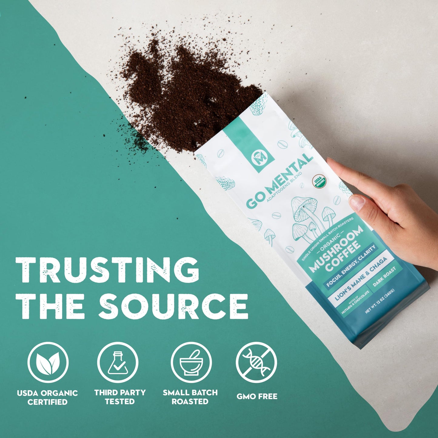 Organic Lion'S Mane & Chaga Mushroom Coffee Dark Roast, Full Fruiting Bodies, For Enhanced Brain Function, Immune Support, Wellb