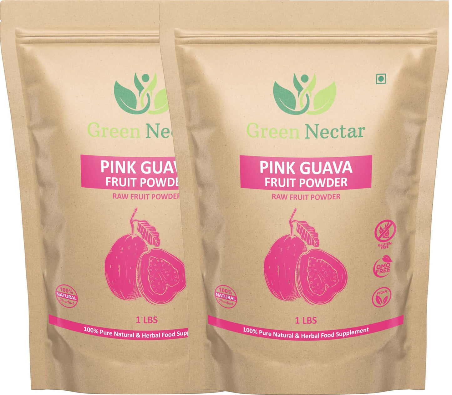 Pink Guava Fruit Powder (1 Lb Bag) Unsweetened Non-Gmo Vegan And Gluten Free (16 Oz - 2 Pack)
