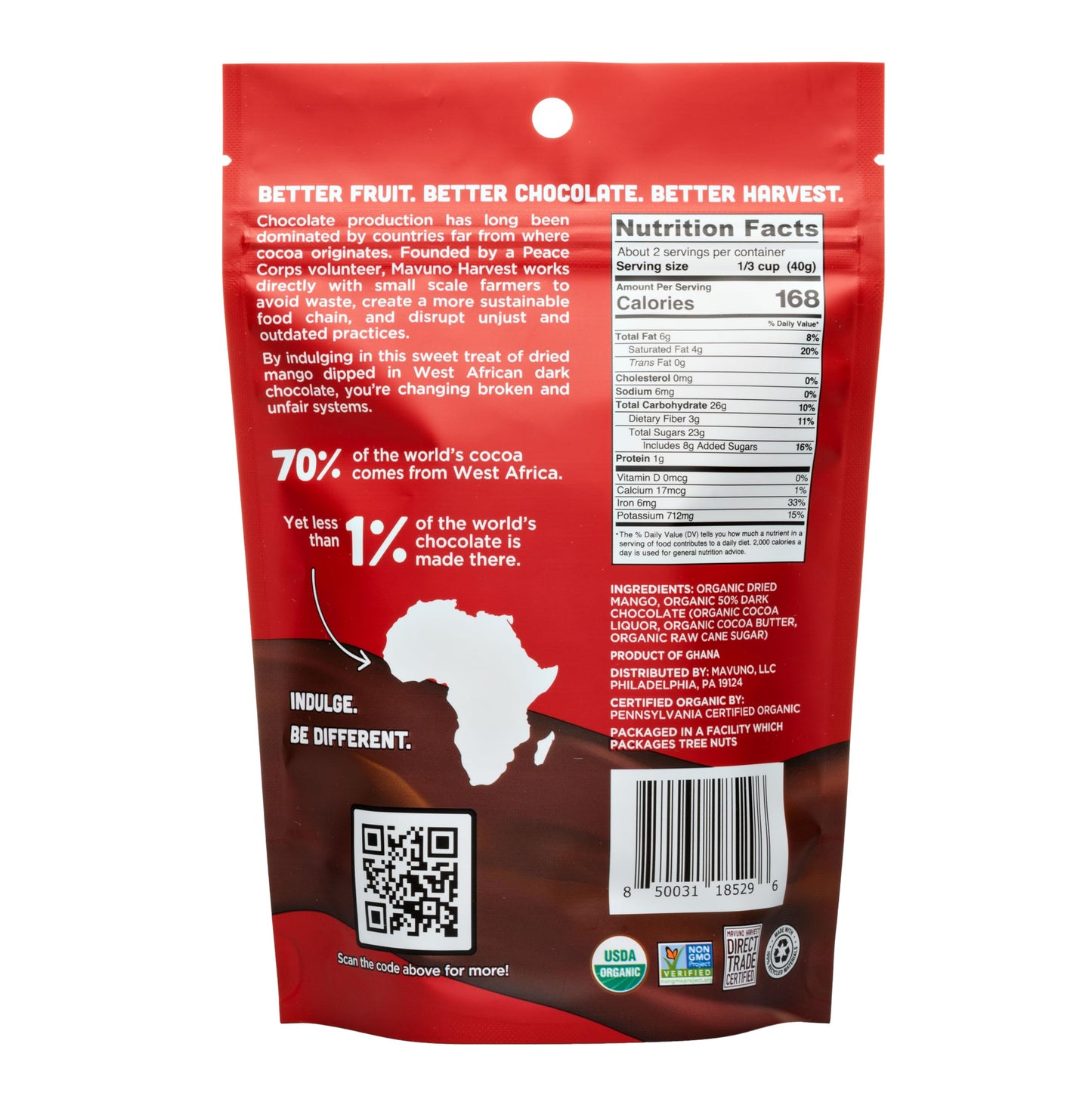 Mavuno Harvest Organic Chocolate Covered Mango - Organic Dried Mango Dipped In Dark Chocolate - Non Gmo, Fair Trade, No Preserva