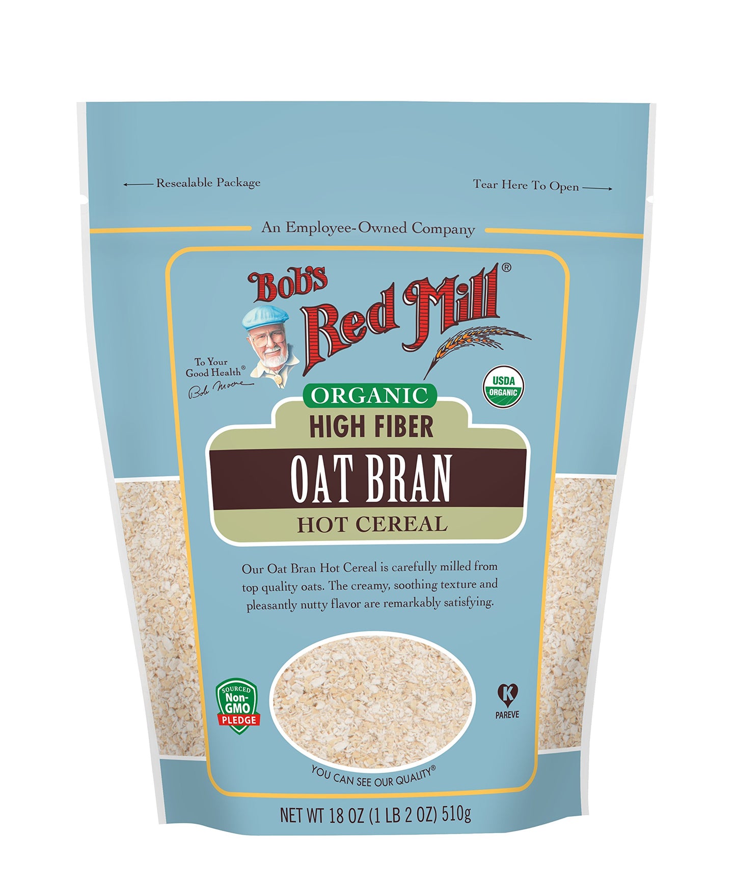 Bobs Red Mill Organic High Fiber Oat Bran Hot Cereal, 18-ounce