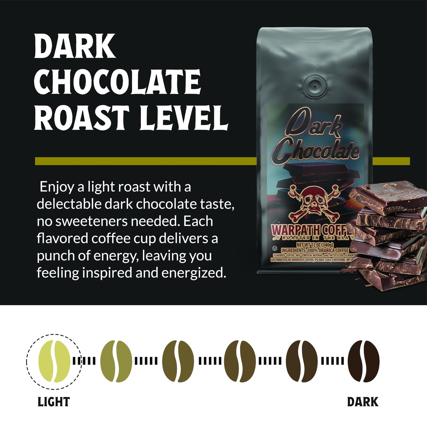 Warpath Coffee Light Roast Whole Bean Coffee, Dark Chocolate Blend, High Caffeine, Extra Strong Roasted 100% Arabica Coffee Whole Beans, Rich Aroma, Full Bodied Intense Cup, Created By Navy Seals 12Oz