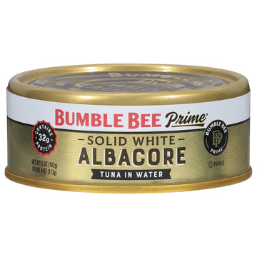 Bumble Bee Prime Solid White Albacore Tuna In Water, 5 Oz Can - Premium Wild Caught Tuna - 32G Protein Per Serving - Non-Gmo Project Verified, Gluten Free, Kosher