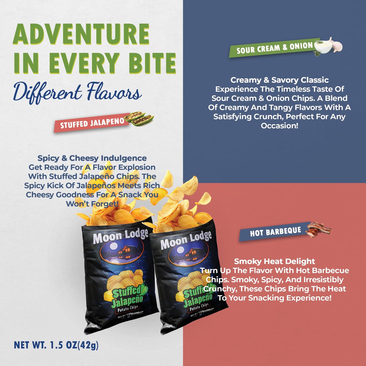 Moon Lodge 21 Pack Stuffed Jalapeo Potato Chips - Kosher & Halal Snacks For All Ages, Perfect For Parties & Movie Nights (1.5 Oz