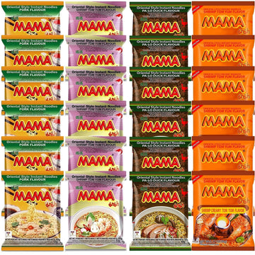 Mama Ramen Thai Noodle, 4 Flavor (Shrimp Tom Yum, Pa Lo Duck, Shrimp Creamy Tom Yum, Pork), Each Flavor 6 Bags Total 24 Small Ba