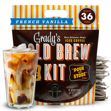 Grady'S Cold Brew, Cold Brew Coffee Concentrate, French Vanilla, Cold Brew Kit With 12 (2Oz.) Bean Bags Plus 1 Pour And Store Po